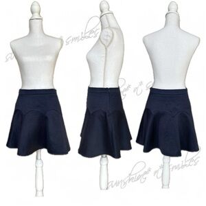 CLUB MONOCO 📌 Navy Blue Lined Textured Scalloped Circle Flared Mini Skirt size 4